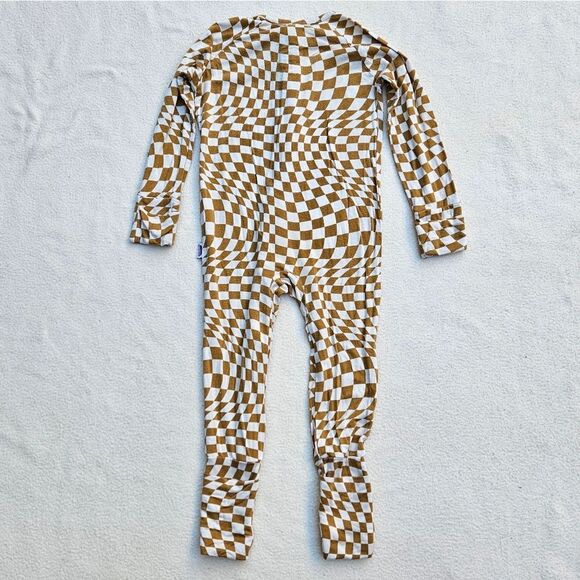 Brixton Phoenix Cream and Brown Wavy Checker Bamboo Zip Romper 12-18M - Picture 8 of 9